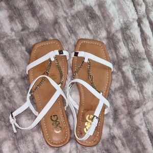 GBG Los Angeles White Chain Strap Sandals